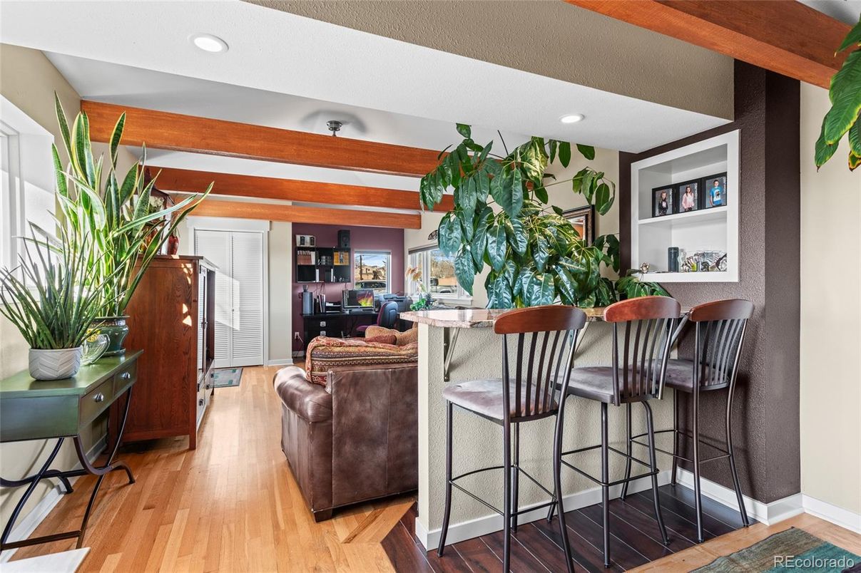 Interior, Living room, Recessed Lighting, Wooden Beams, Wood Texture Flooring