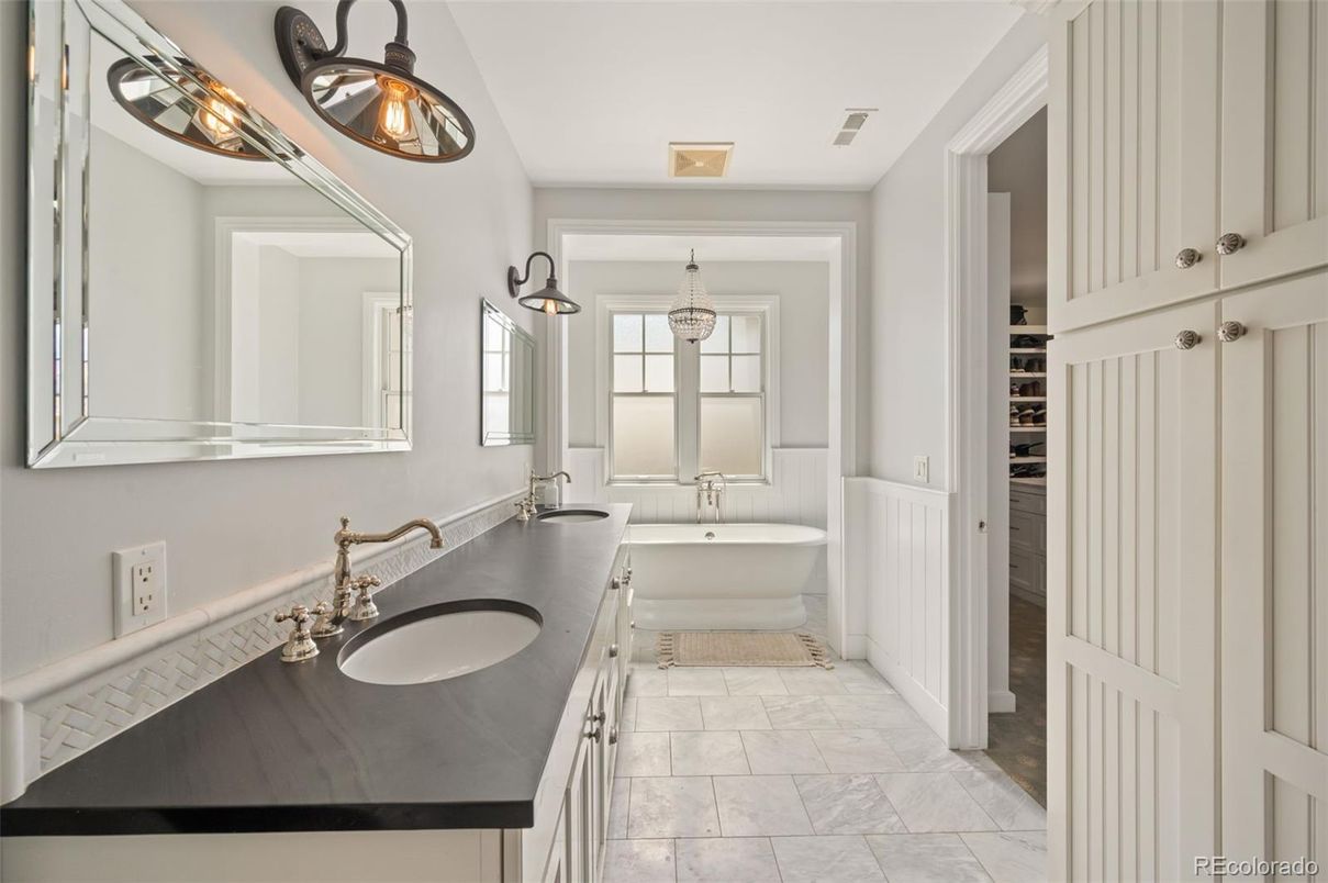 Bathroom, Dual Sink Vanities, Free Standing Baths, Interior, Marble