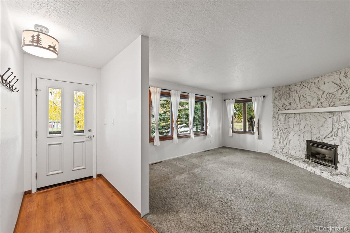Empty room, Fireplace, Interior, Marble Walls, Wood Texture Flooring