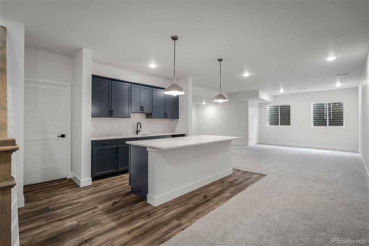 Interior, Kitchen, Pendant Lights, Recessed Lighting, Wood Texture Flooring