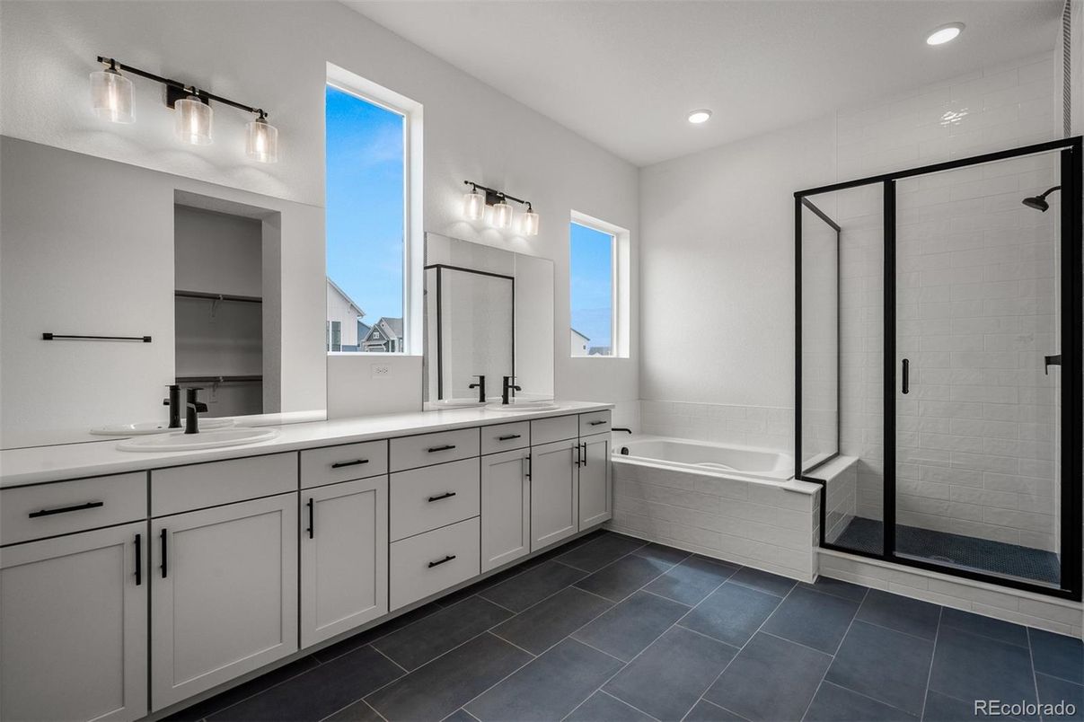 Bathroom, Dual Sink Vanities, Glass Shower, Interior, Recessed Lighting