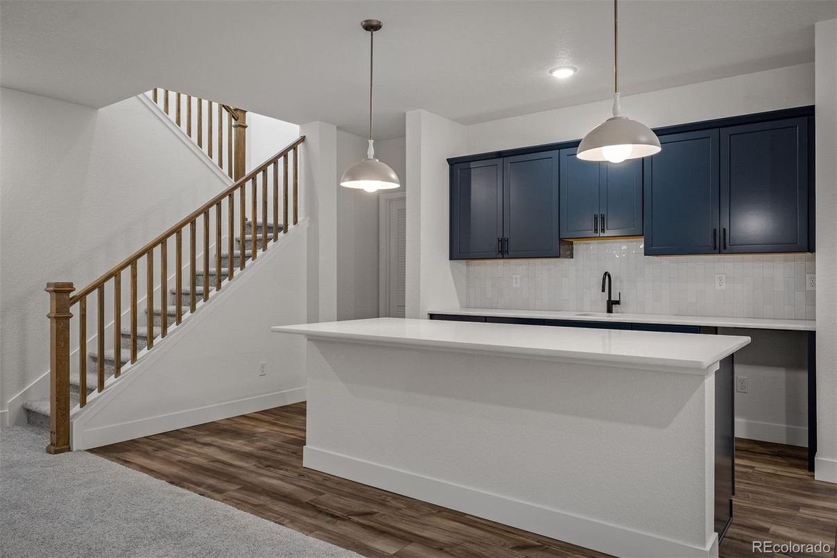 Interior, Kitchen, Pendant Lights, Recessed Lighting, Wood Texture Flooring