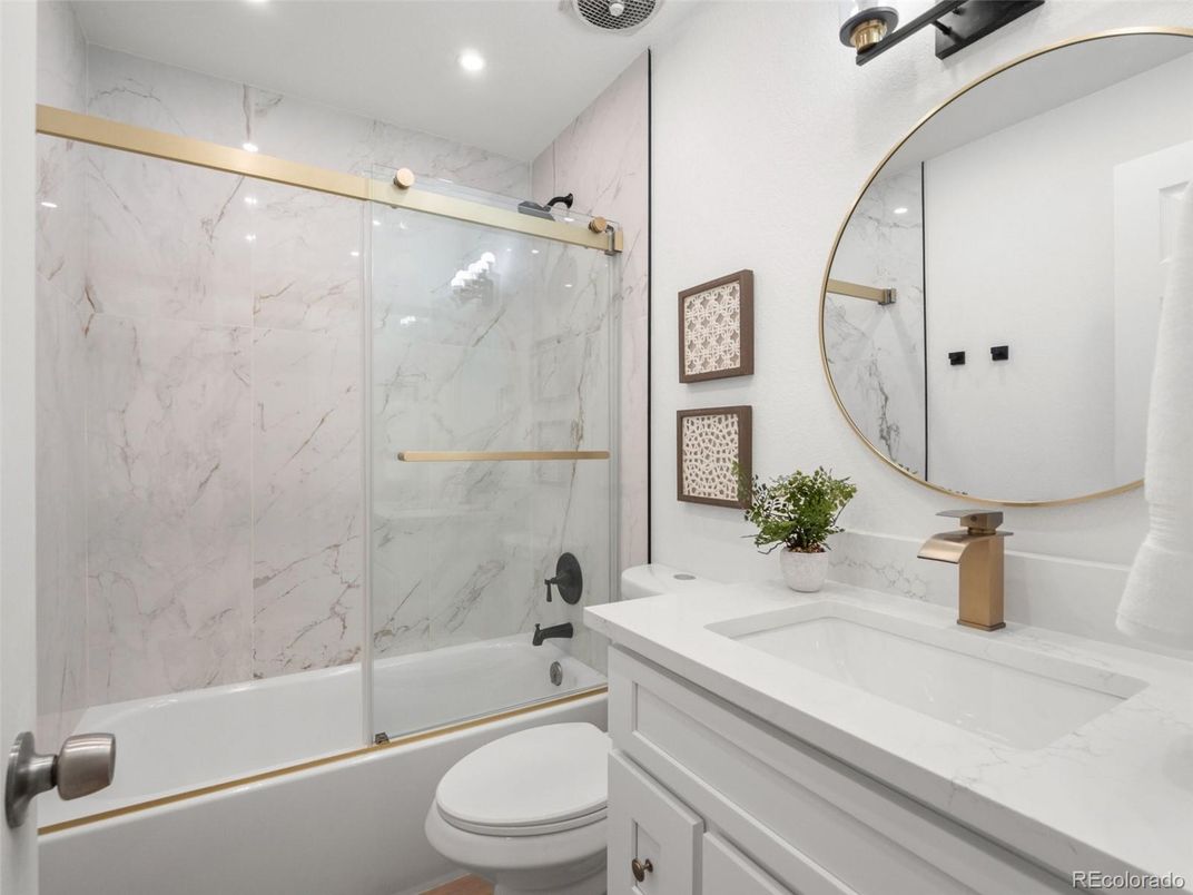 Bathroom, Glass Shower, Interior, Marble Walls, Recessed Lighting
