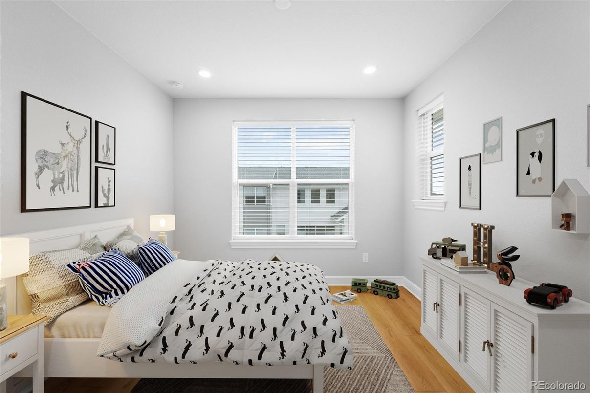 Bedroom, Interior, Recessed Lighting, Wood Texture Flooring