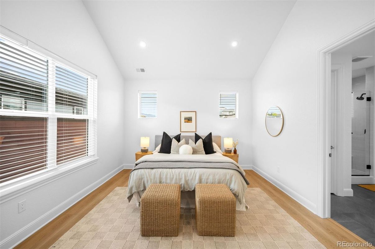 Bedroom, Interior, Recessed Lighting, Wood Texture Flooring