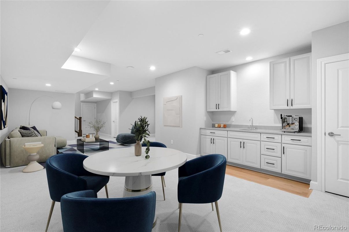 Dining room, Interior, Kitchen, Recessed Lighting, Wood Texture Flooring