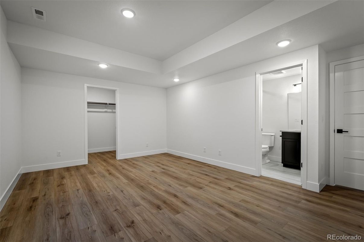 Bathroom, Empty room, Interior, Recessed Lighting, Wood Texture Flooring