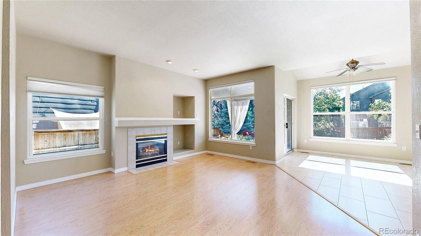 Empty room, Fireplace, Interior, Recessed Lighting, Wood Texture Flooring