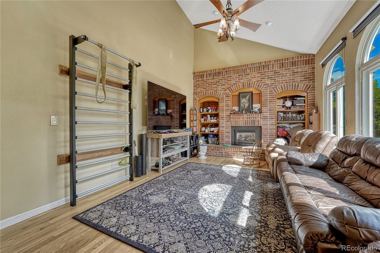 Fireplace, Interior, Living room, Stone Walls, Wood Texture Flooring