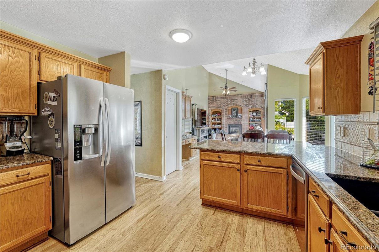 Interior, Kitchen, Stone Walls, Wood Texture Flooring
