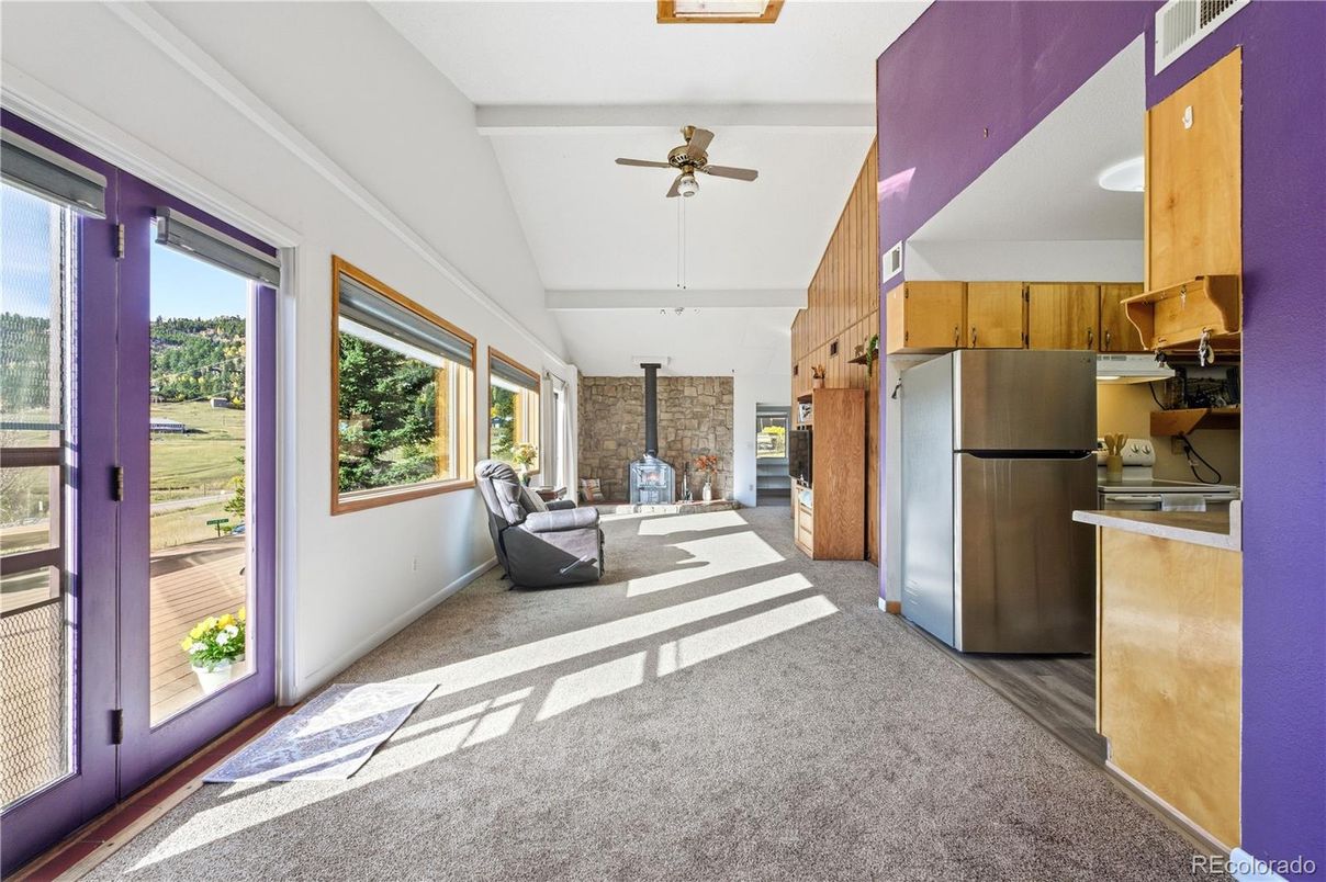 Fireplace, Interior, Kitchen, Wooden Walls