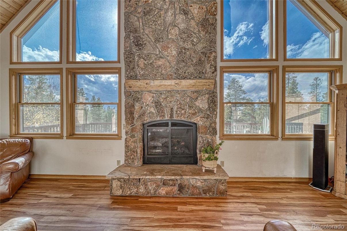 Fireplace, Interior, Stone Walls, Wood Texture Flooring