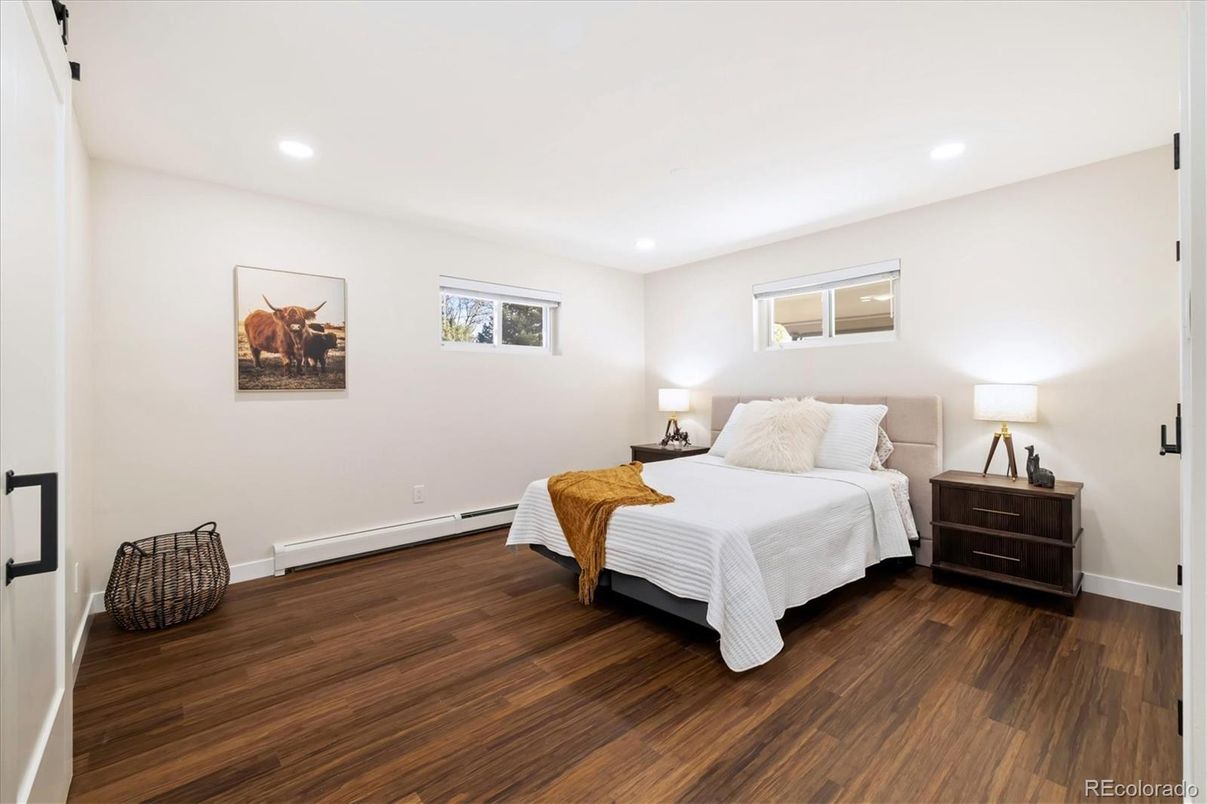 Bedroom, Interior, Recessed Lighting, Wood Texture Flooring