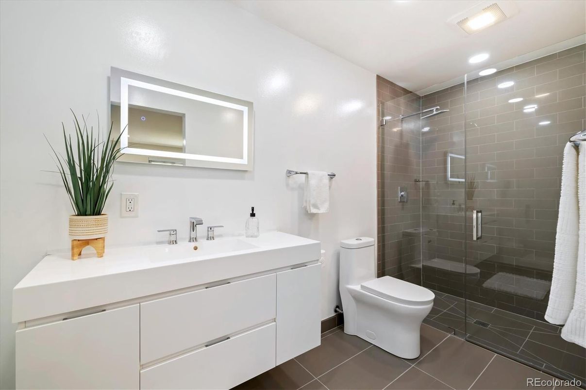 Bathroom, Glass Shower, Interior, Recessed Lighting