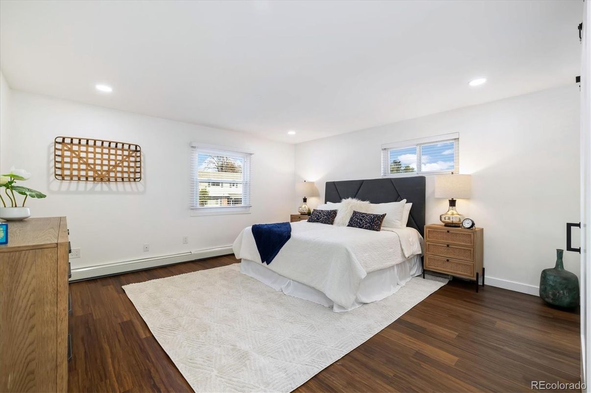 Bedroom, Interior, Recessed Lighting, Wood Texture Flooring