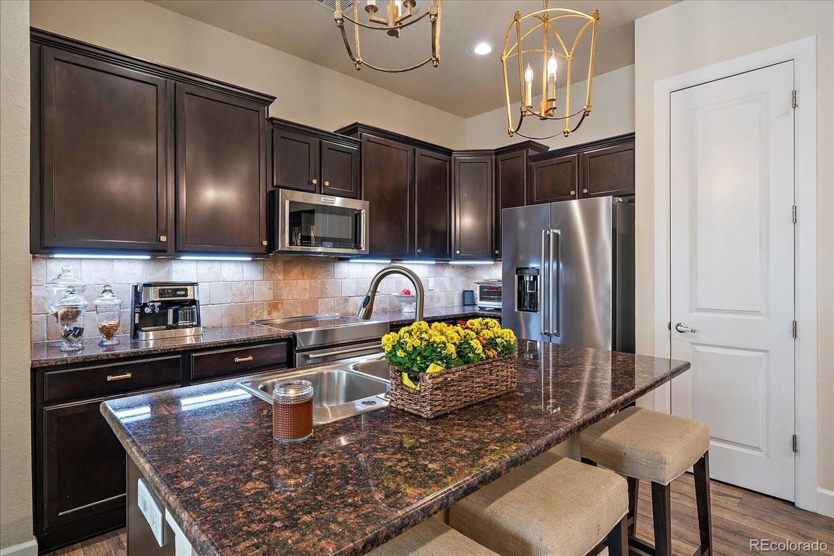 Interior, Kitchen, Pendant Lights, Stainless Steel Appliances, Wood Texture Flooring