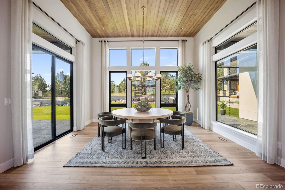 Dining room, Interior, Wooden Ceilings, Wood Texture Flooring