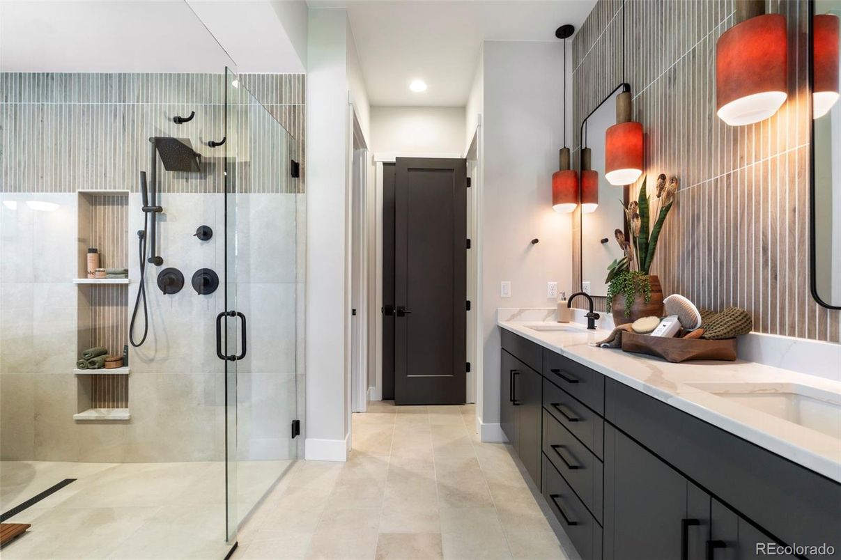 Bathroom, Dual Sink Vanities, Glass Shower, Interior, Recessed Lighting