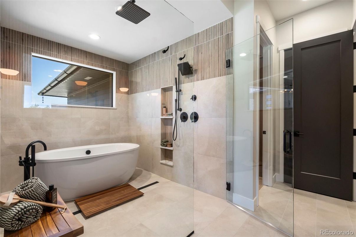 Bathroom, Free Standing Baths, Glass Shower, Interior, Recessed Lighting