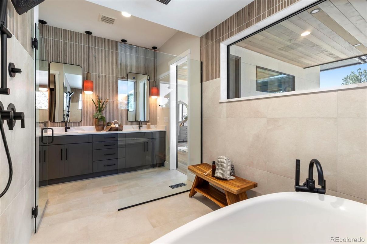 Bathroom, Dual Sink Vanities, Glass Shower, Interior, Recessed Lighting