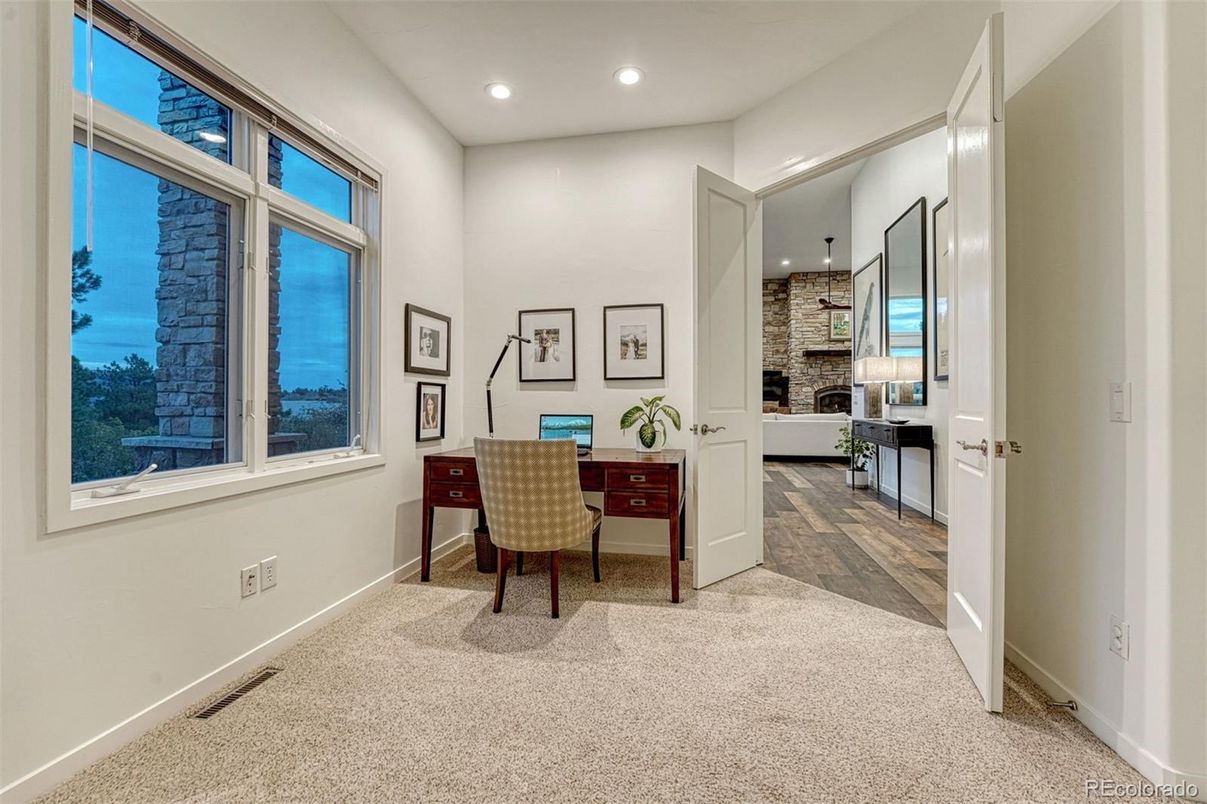 Home Office, Interior, Recessed Lighting, Stone Walls