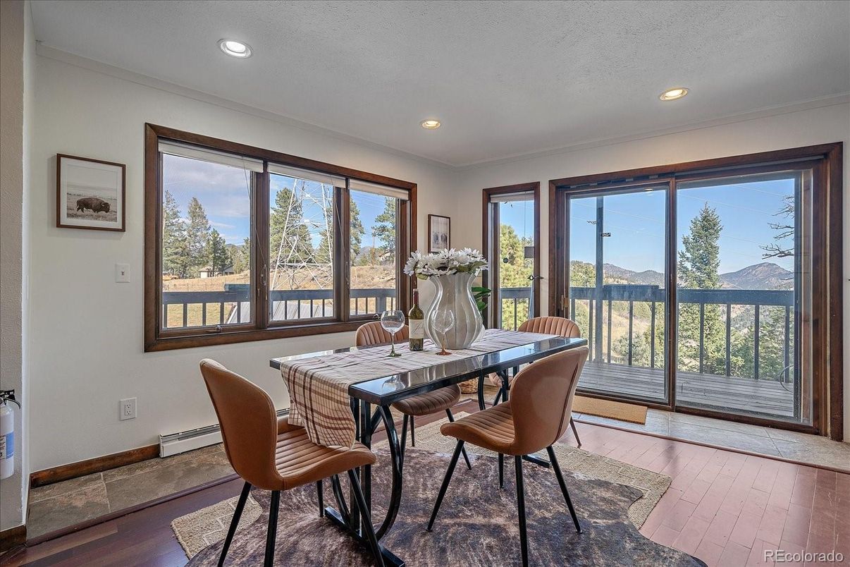 Dining room, Interior, Recessed Lighting, Wood Texture Flooring