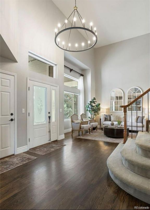 Chandelier, Interior, Living room, Wood Texture Flooring