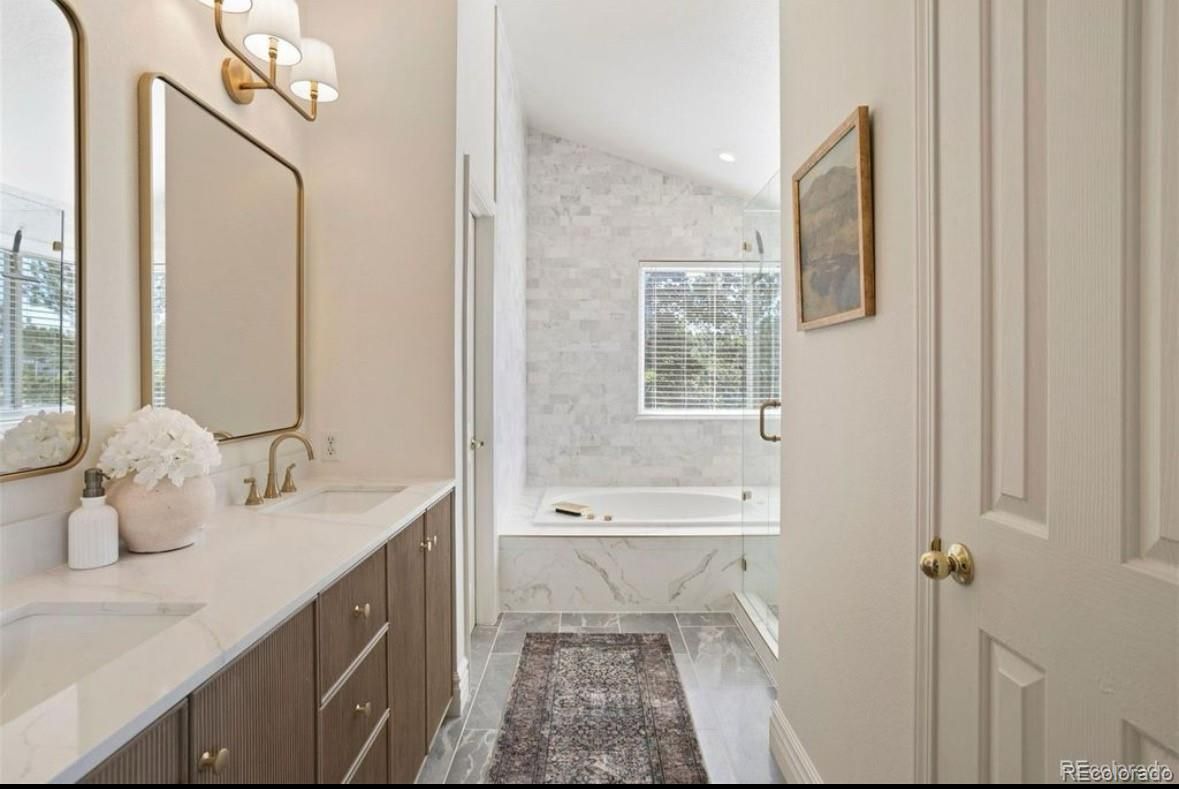 Bathroom, Dual Sink Vanities, Interior, Marble Walls, Recessed Lighting