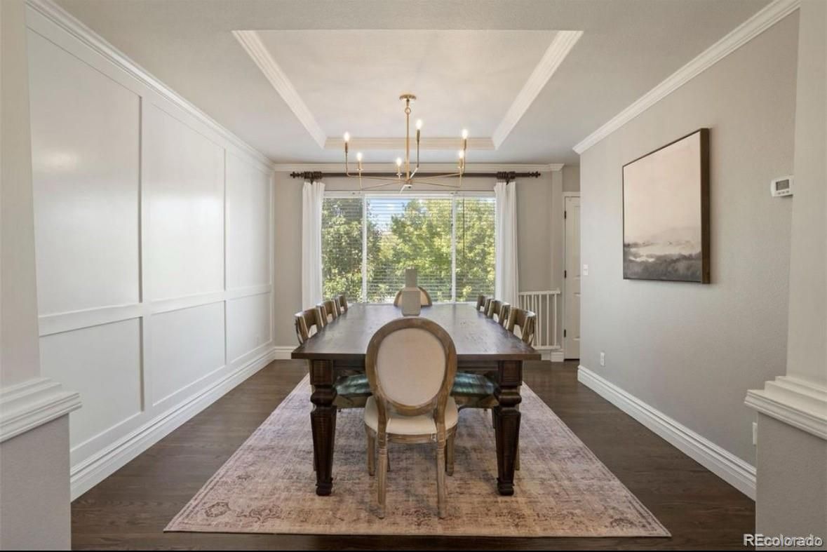 Dining room, Interior, Pendant Lights, Wood Texture Flooring