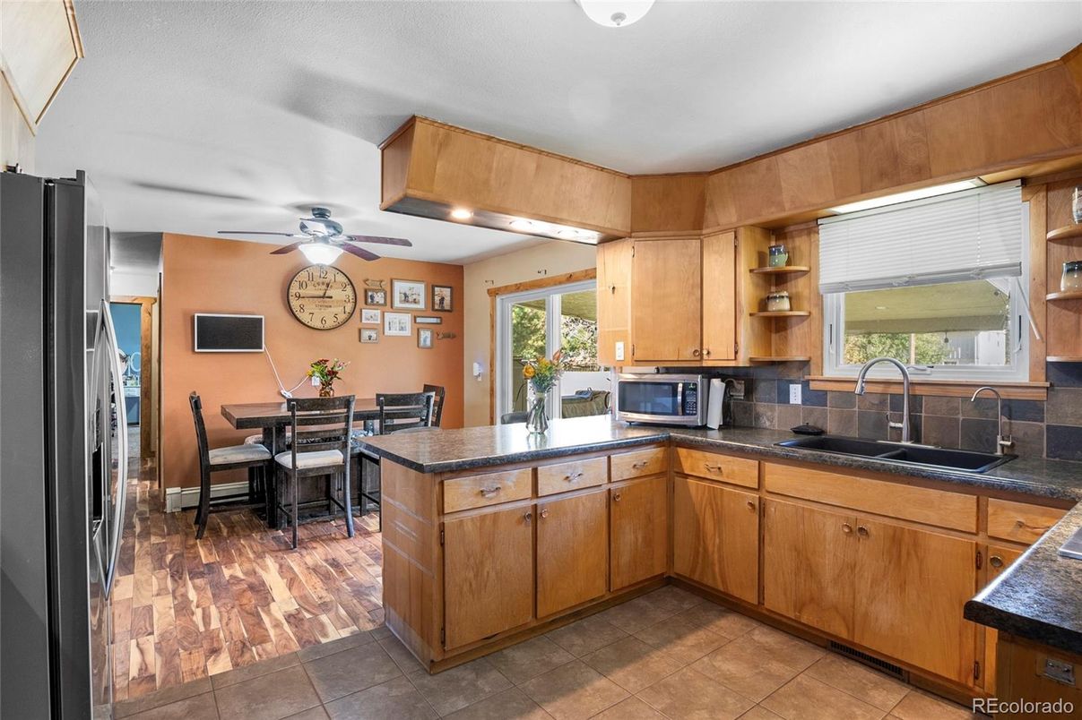 Dining room, Interior, Kitchen, Recessed Lighting, Wood Texture Flooring