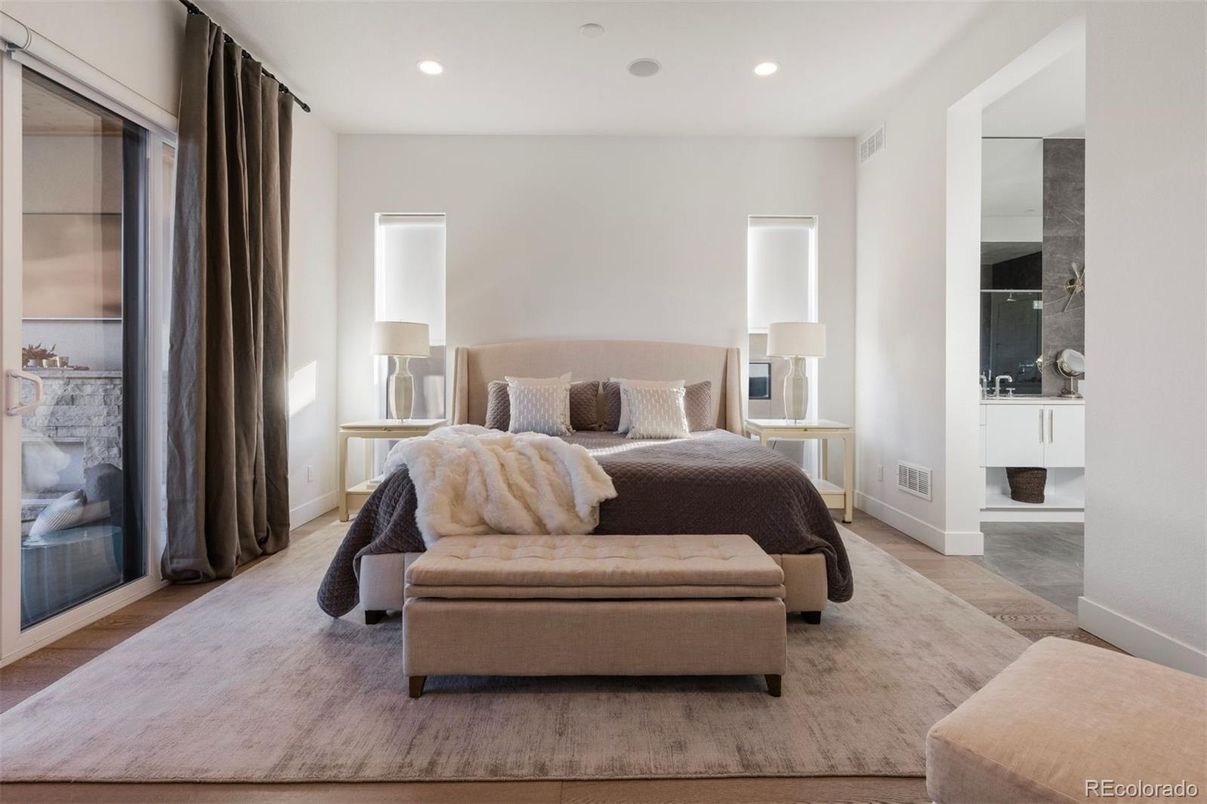 Bedroom, Interior, Recessed Lighting, Wood Texture Flooring