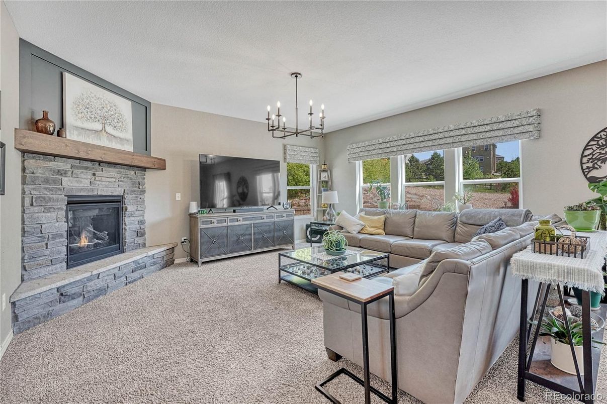 Fireplace, Interior, Living room, Pendant Lights