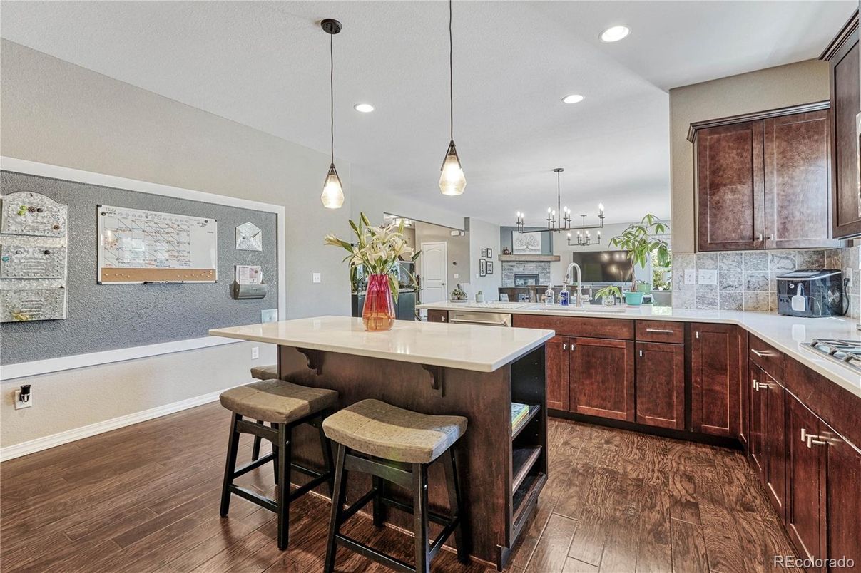 Interior, Kitchen, Pendant Lights, Recessed Lighting, Wood Texture Flooring