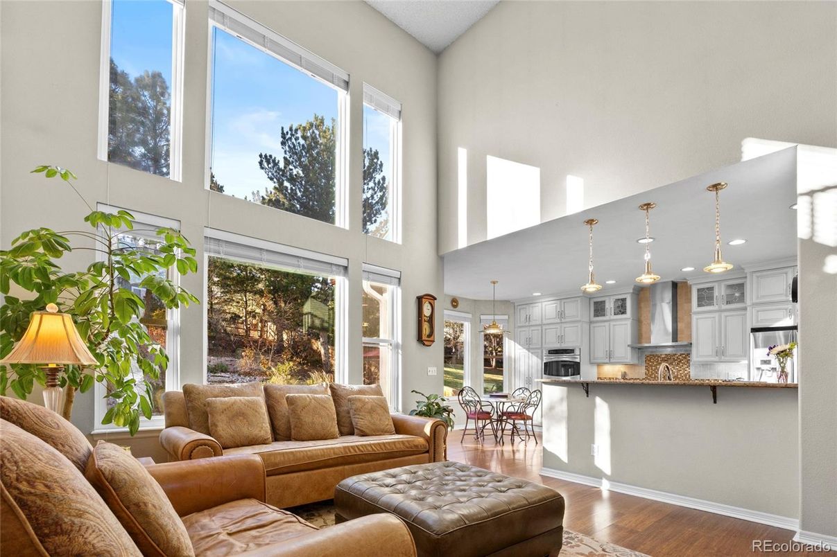 Dining room, Interior, Kitchen, Living room, Pendant Lights, Recessed Lighting, Stainless Steel Appliances, Wood Texture Flooring