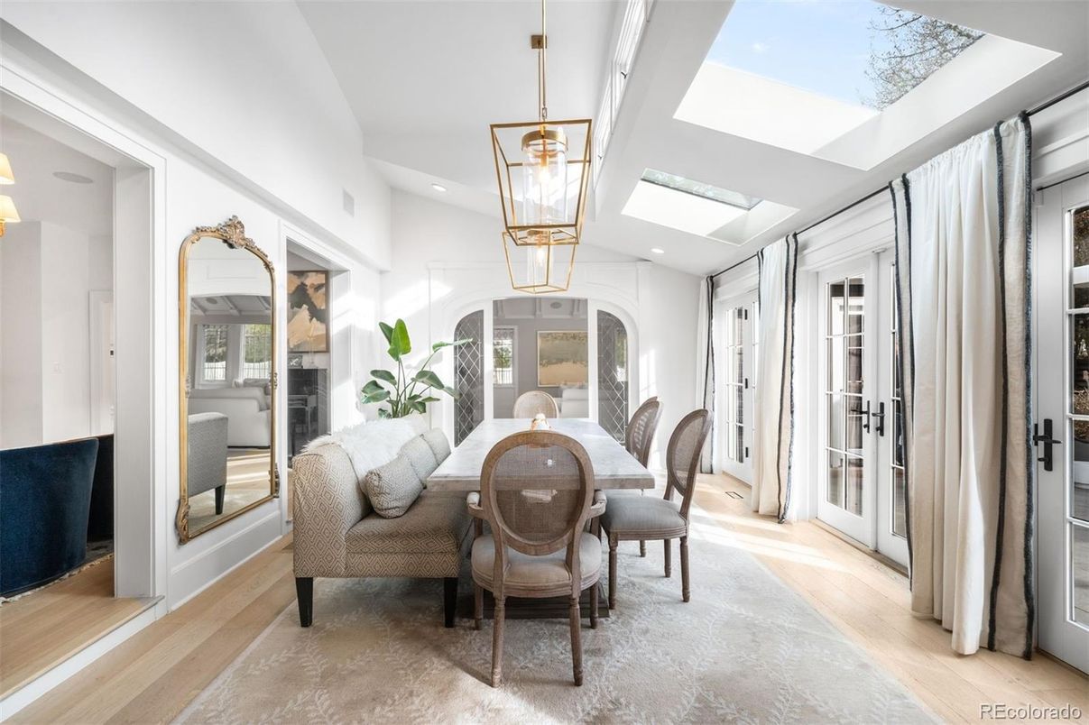 Dining room, Interior, Pendant Lights, Recessed Lighting, Wood Texture Flooring