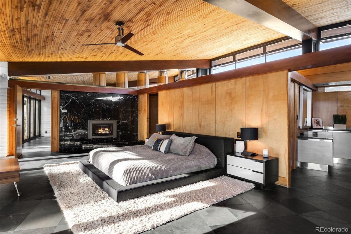 Bedroom, Fireplace, Interior, Wooden Ceilings, Wooden Walls