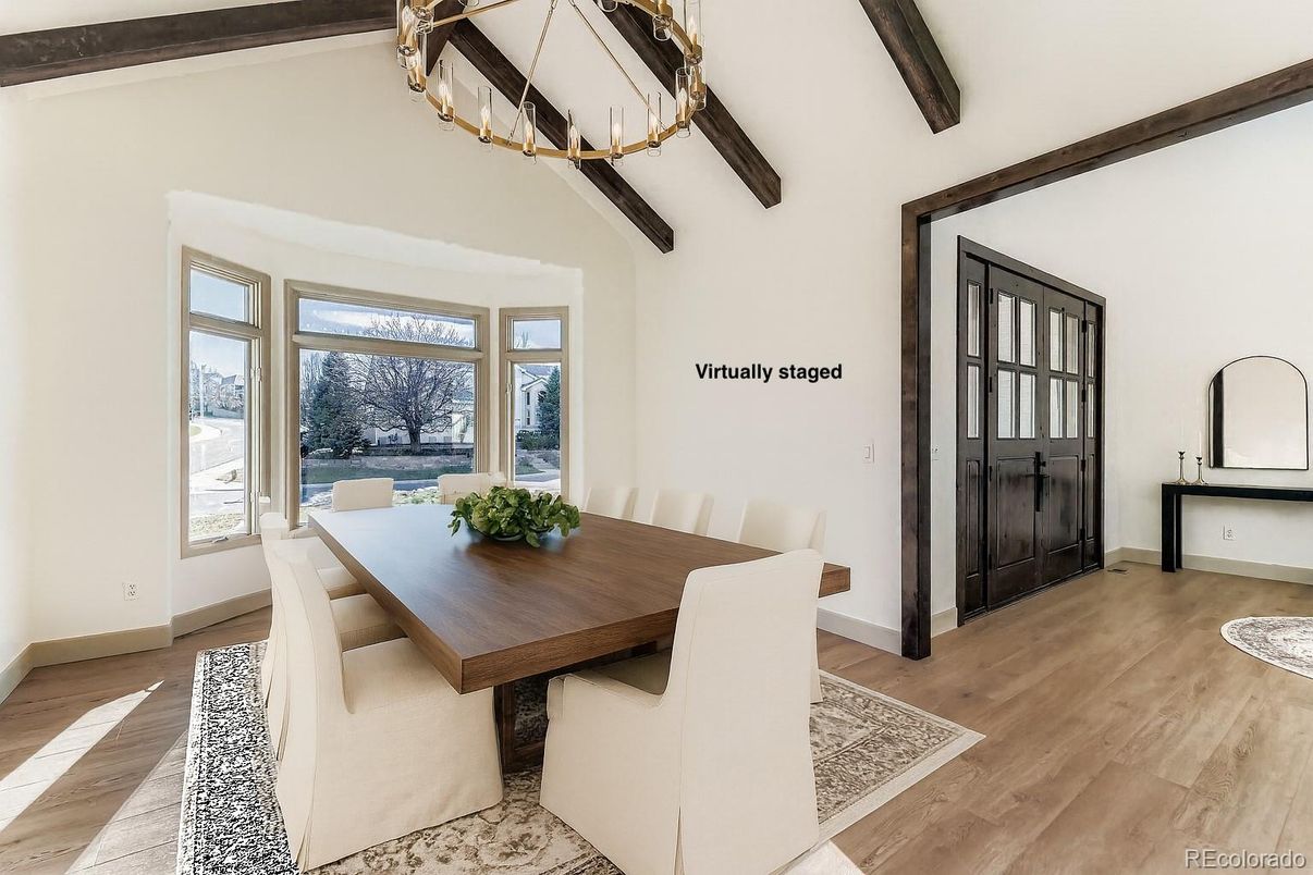 Dining room, Interior, Wooden Beams, Wood Texture Flooring