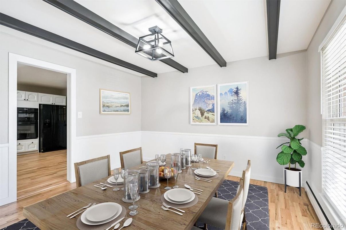 Dining room, Interior, Wooden Beams, Wood Texture Flooring