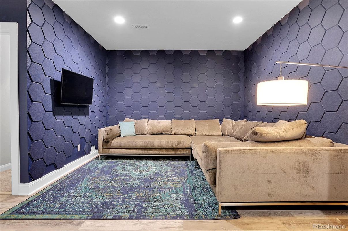 Interior, Living room, Recessed Lighting, Stone Walls, Wood Texture Flooring