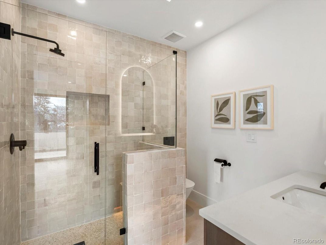 Bathroom, Glass Shower, Interior, Recessed Lighting