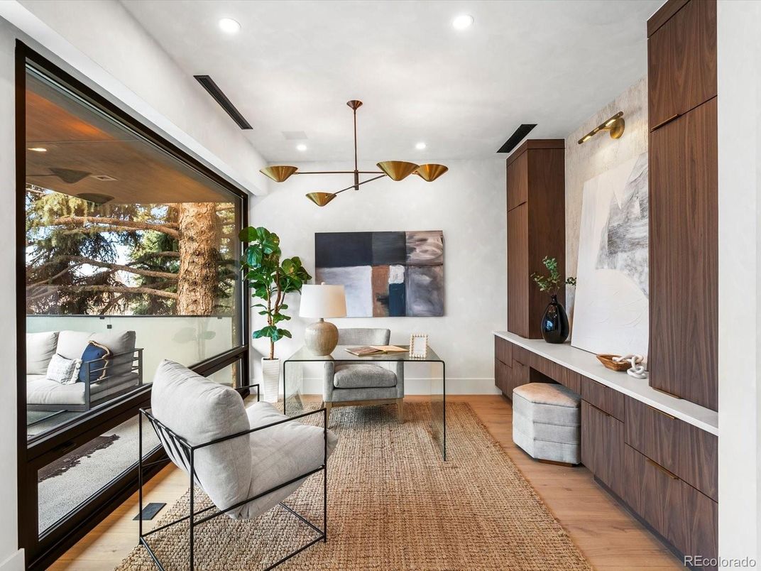 Home Office, Interior, Pendant Lights, Recessed Lighting, Wood Texture Flooring