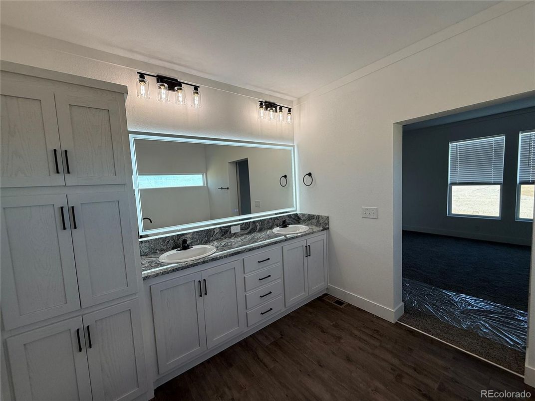 Bathroom, Dual Sink Vanities, Interior, Wood Texture Flooring
