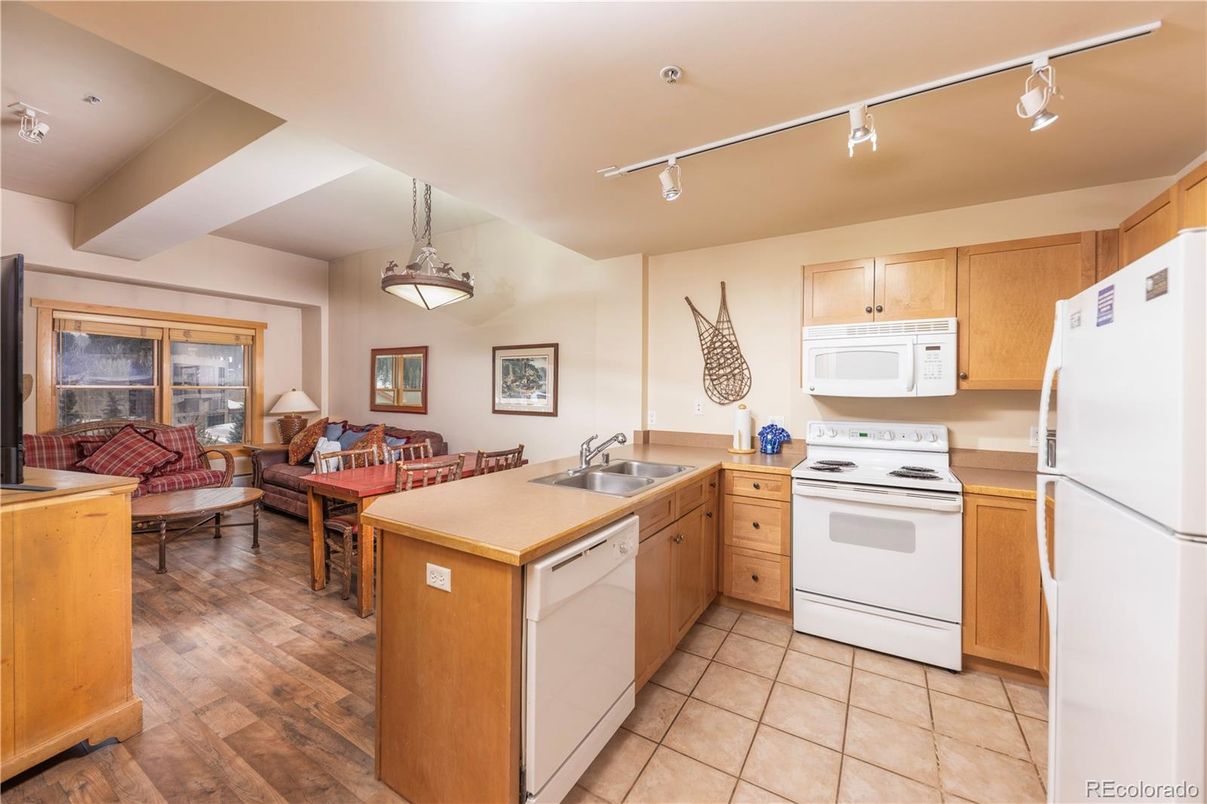 Dining room, Interior, Kitchen, Living room, Pendant Lights, Wood Texture Flooring