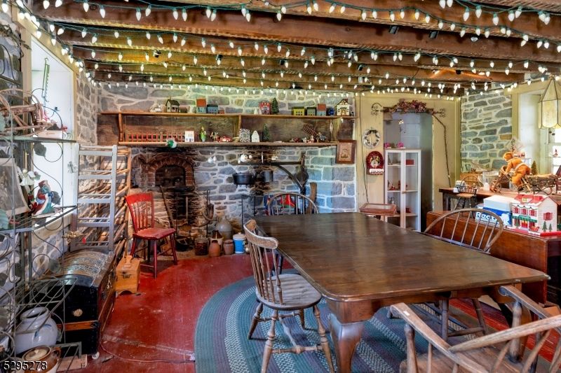 Dining room, Fireplace, Interior, Stone Walls, Wooden Beams