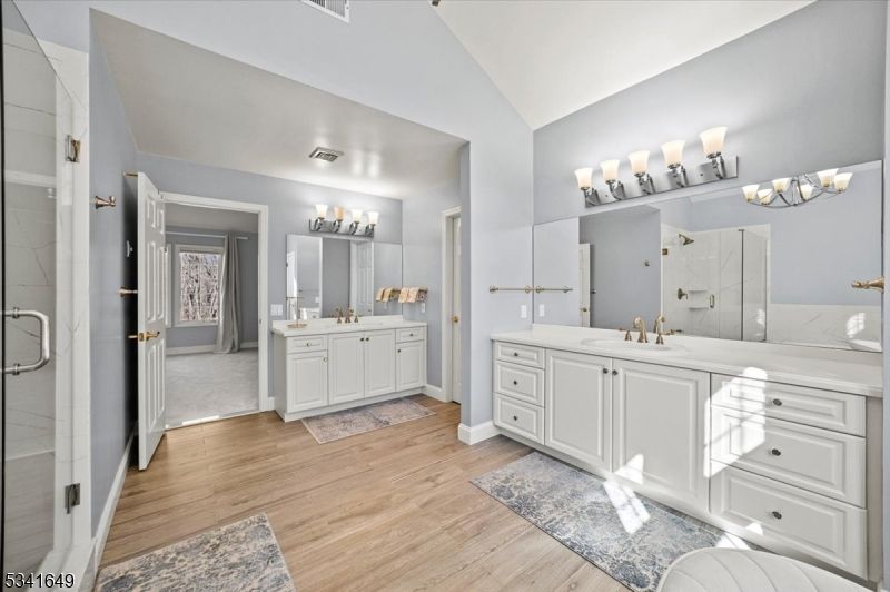 Bathroom, Dual Sink Vanities, Interior, Wood Texture Flooring