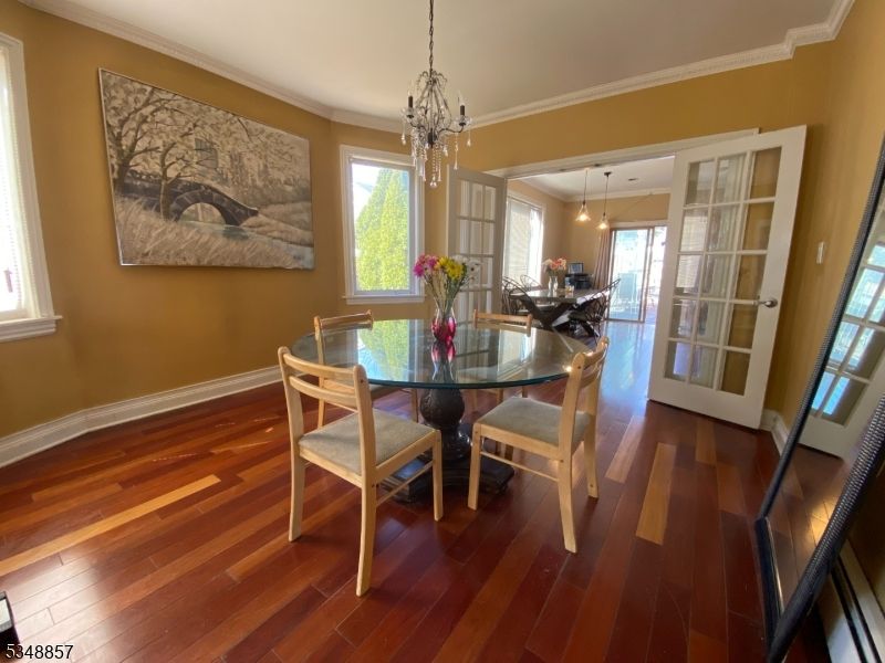 Chandelier, Dining room, Interior, Pendant Lights, Wood Texture Flooring