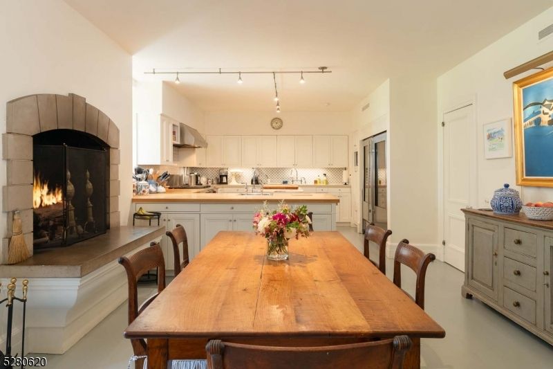 Dining room, Fireplace, Interior, Kitchen