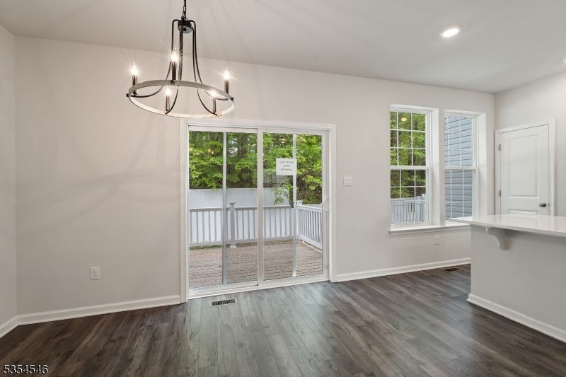 Chandelier, Empty room, Interior, Recessed Lighting, Wood Texture Flooring