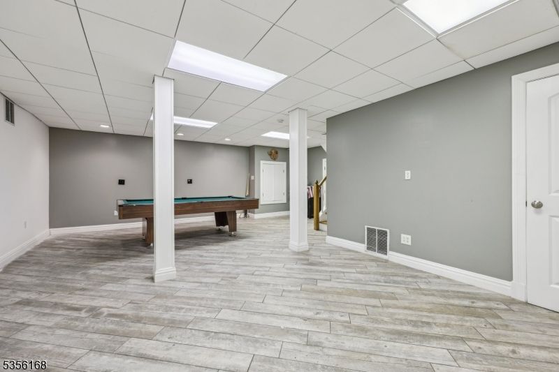 Billiard Table, Game Room, Interior, Recessed Lighting, Wood Texture Flooring