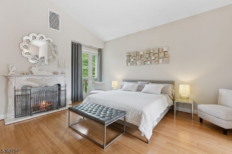 Bedroom, Fireplace, Interior, Wood Texture Flooring